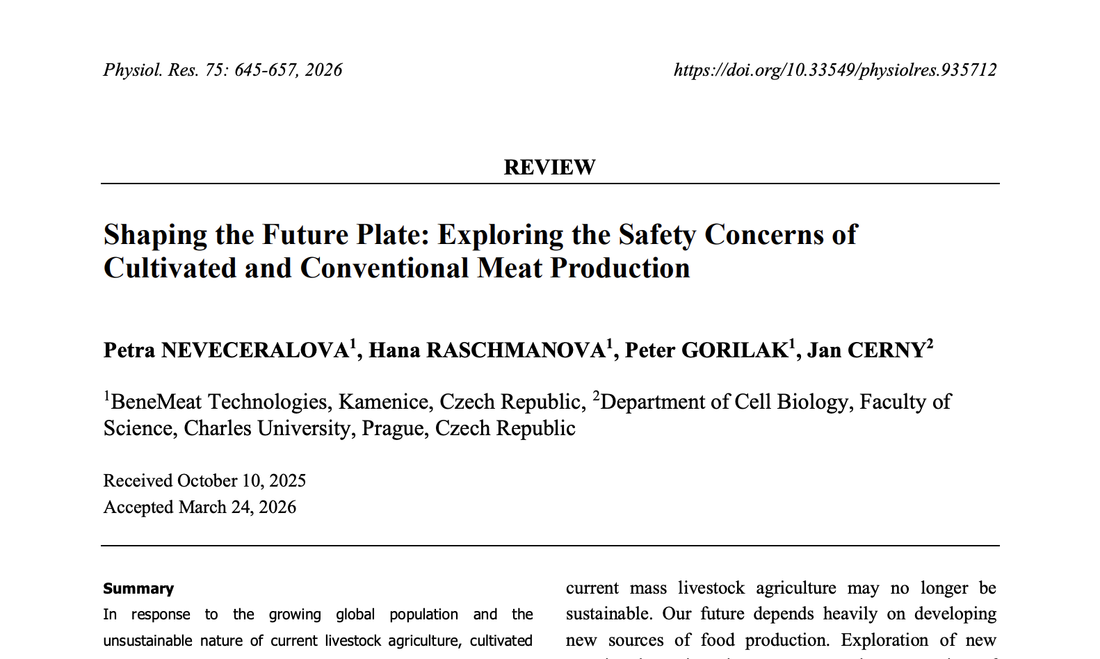 BeneMeat publishes scientific paper on the safety of cultivated meat