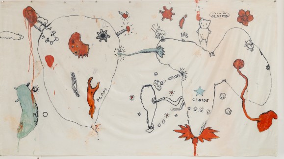 Josef Bolf, Bonnie and Clyde, 1997, acrylic and markers on plastic film, 133 × 245 cm