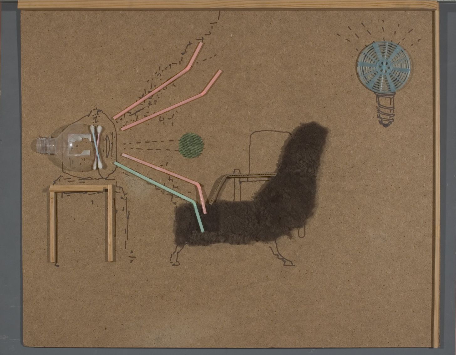 Ján Mančuška, It Only Hurts When I Laugh, 1999, plastic straws, q-tips, cardboard, synthetic fabric, wood, fibreboard, 61 × 74 cm, Marek Collection
