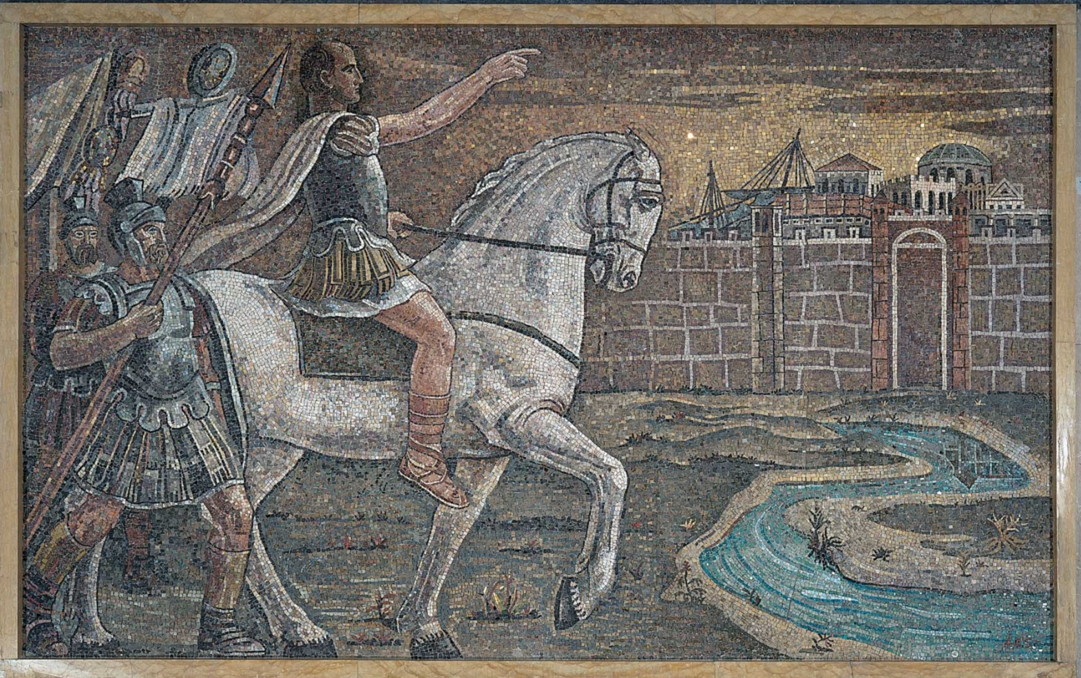  Anna Caterino & Marco Santi (Gruppo Mosaicisti Ravenna) – Kámen, město, papír: Živá mozaiková praxe mezi dědictvím a odpovědností. Foto: MOSAICS: Výstava, Casa del Mutilato v Ravenně. Vydavatelství Edizioni del Girasole a Tessere del ’900. SKETCHES od umělců Sant’Agata a Maioli: profesor Ivan Simonini.