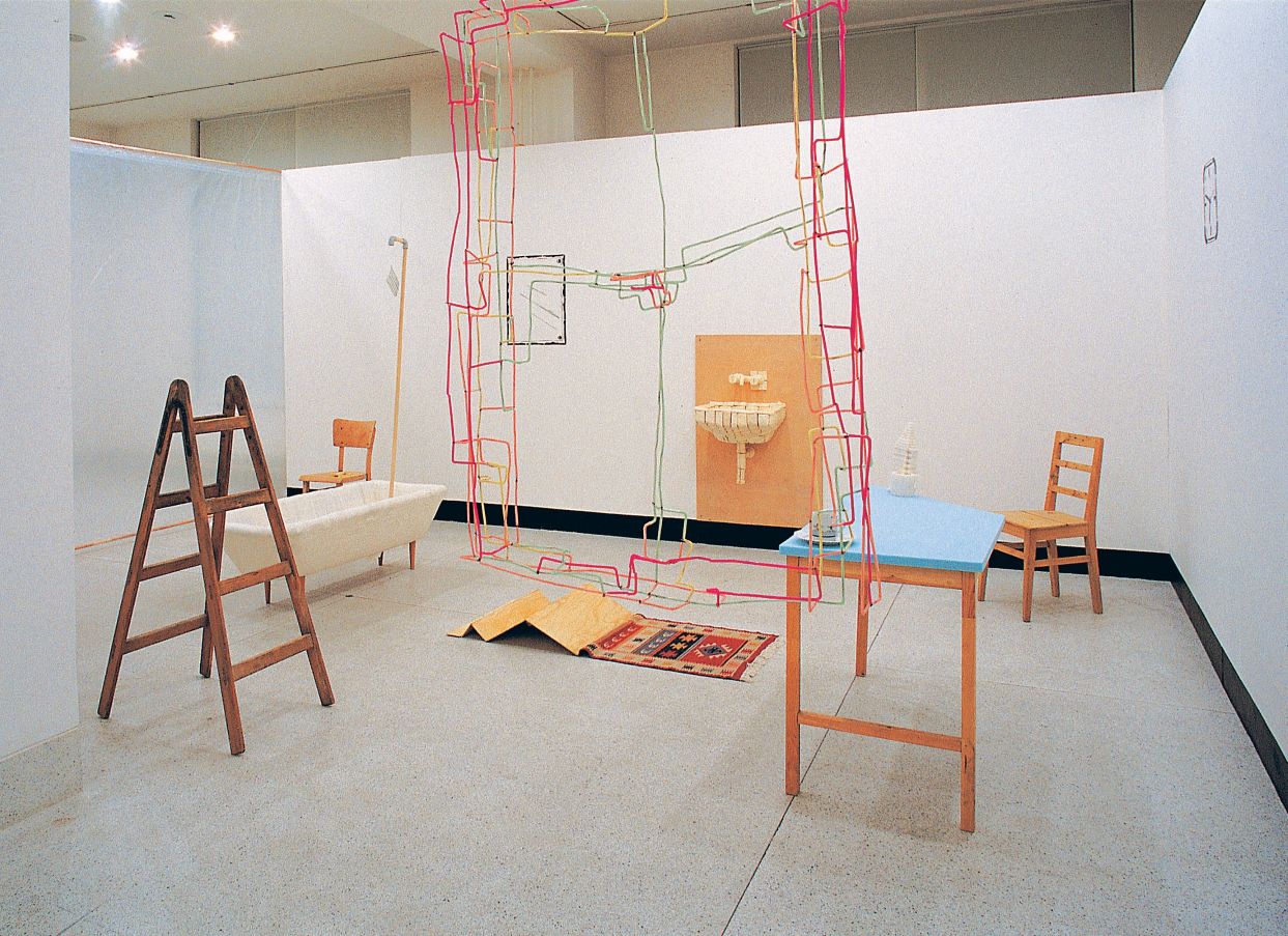 Ján Mančuška, Morning 2001, 1999, plastic film, carved soap, sugar cubes, plastic straws, wooden elements and other materials, variable dimensions, exhibition view from Distant Similarities — Something Better than Cosmetics, National Gallery Prague