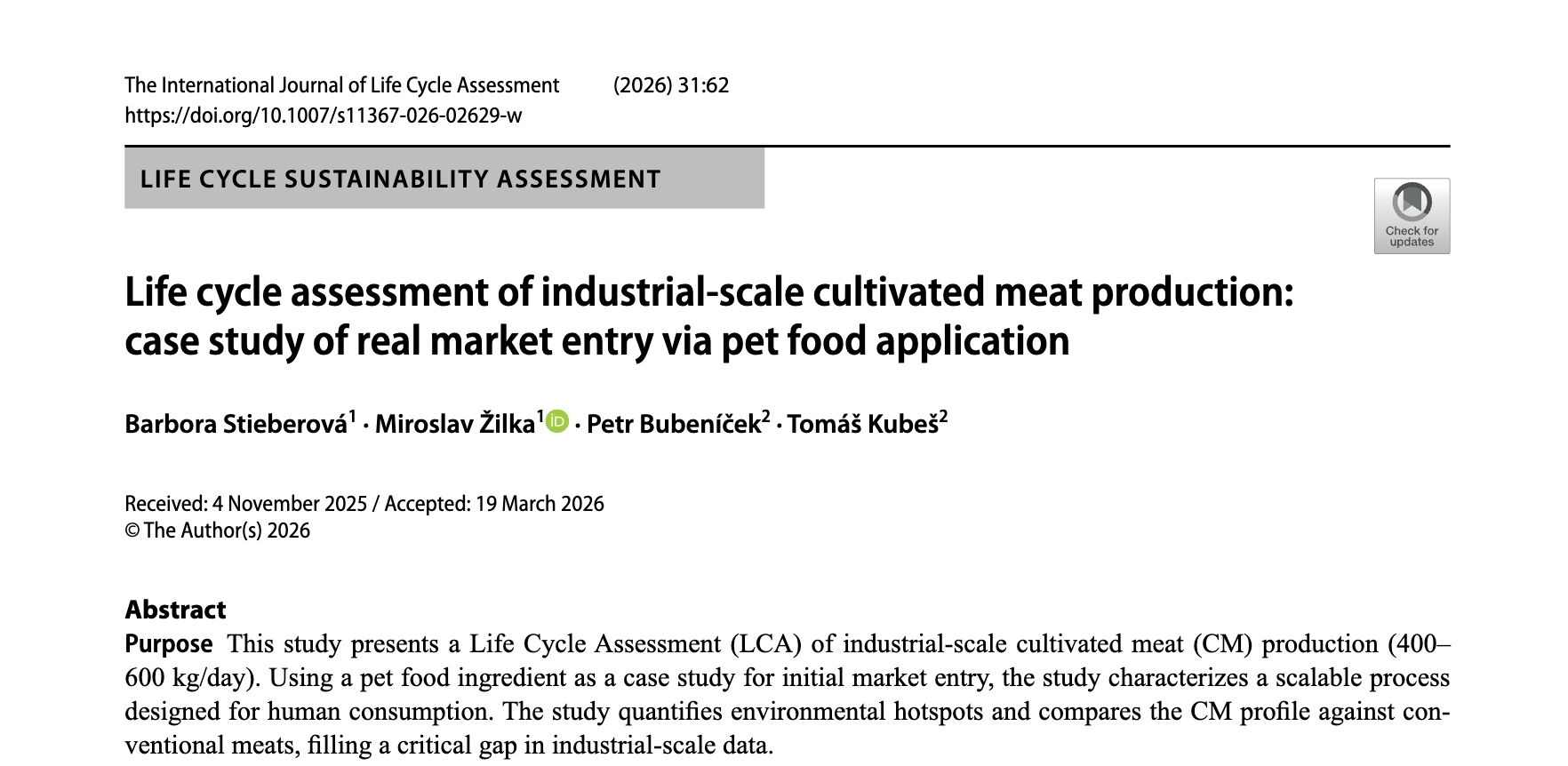 Czech Breakthrough in Cultivated Meat: Study in Prestigious Scientific Journal Confirms Environmental Benefits